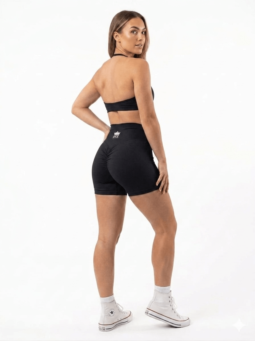 Black Seamless High Waist Pants, Scrunch Butt, Butt Lift Gym Leggings Squat Proof Tummy Control Fitness Shorts - Pure Flow Essentials