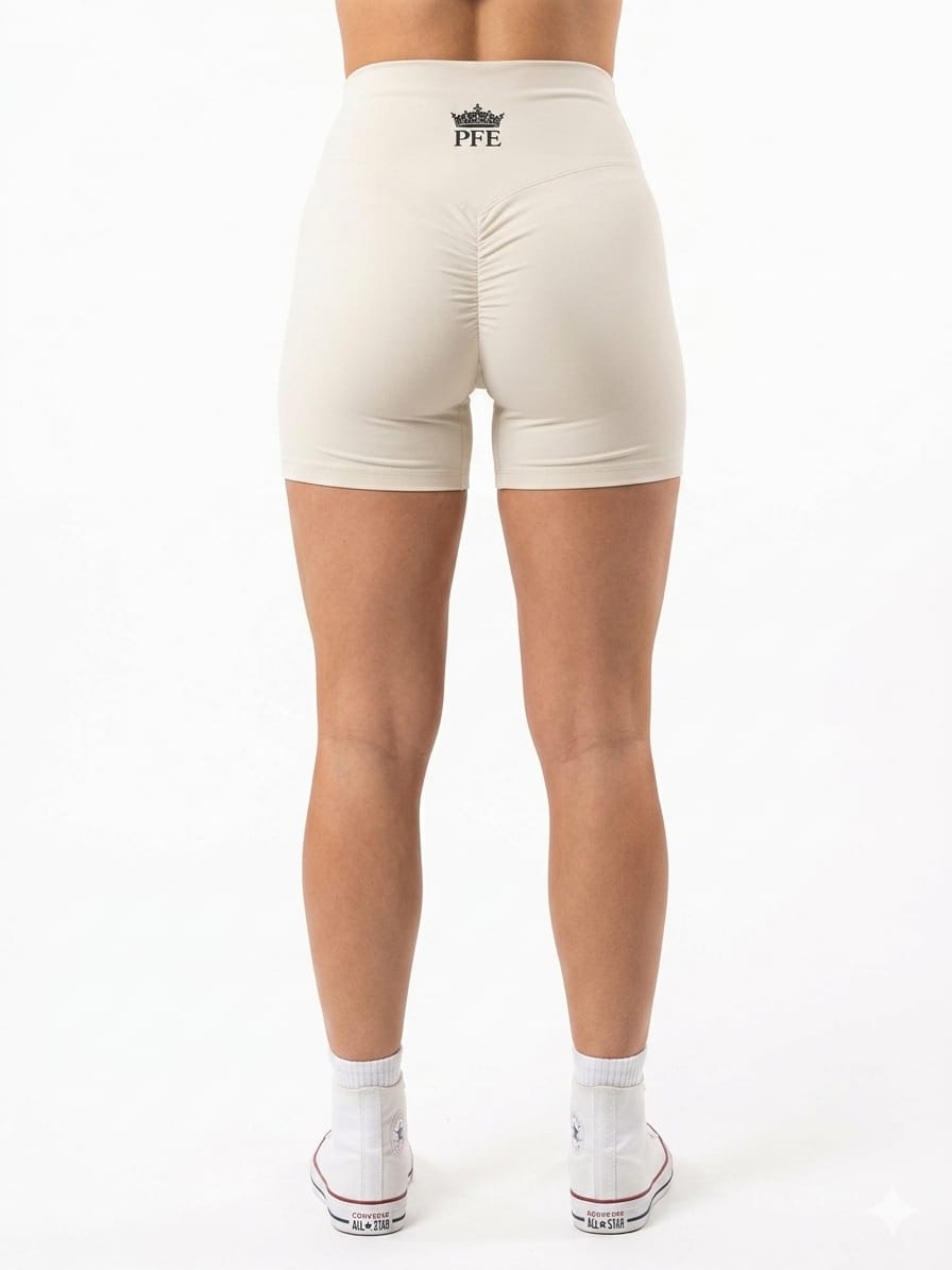 Cream Seamless High Waist Pants, Scrunch Butt, Butt Lift Gym Leggings Squat Proof Tummy Control Fitness Shorts - Pure Flow Essentials