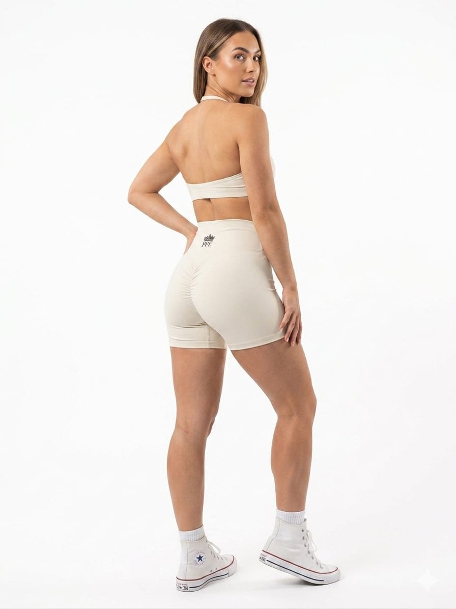 Cream Seamless High Waist Pants, Scrunch Butt, Butt Lift Gym Leggings Squat Proof Tummy Control Fitness Shorts - Pure Flow Essentials