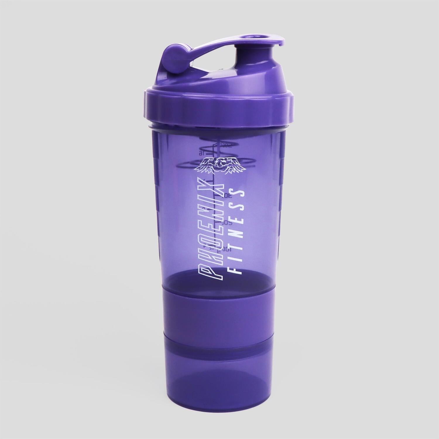 Phoenix Fitness Protein Shaker Bottle with Storage Compartments Purple